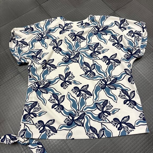 MELLODAY WOMENS BLUE FLORAL BLOUSE SHORT SLEEVE SIZE LARGE - Picture 6 of 6